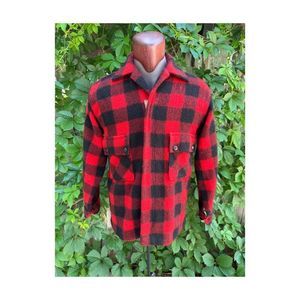 Vintage | 50s Humphrey Buffalo Plaid Wool Jacket Red Black Mackinaw Hunting Zip
